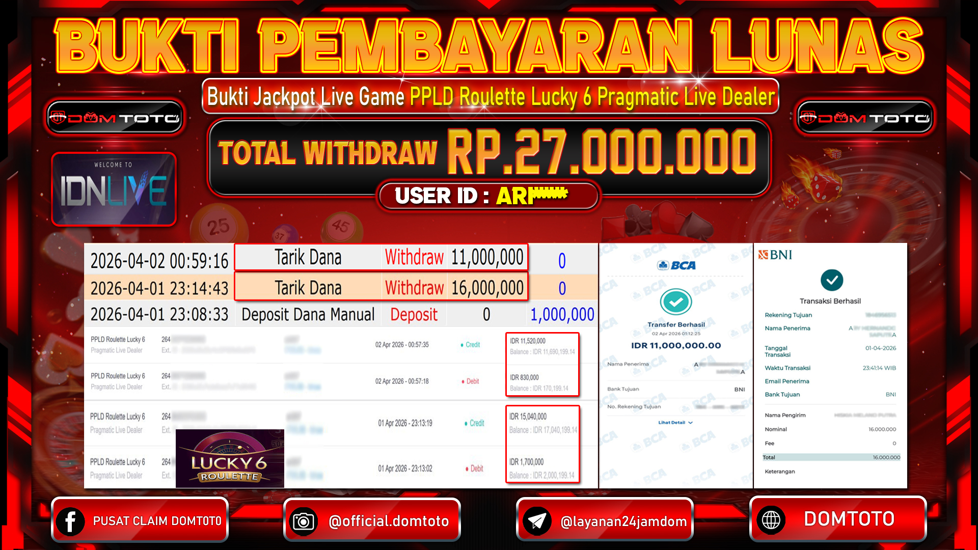 JACKPOT LIVEGAMES PPLD Roulette Lucky 6 Pragmatic Live Dealer 02 APRIL 2026